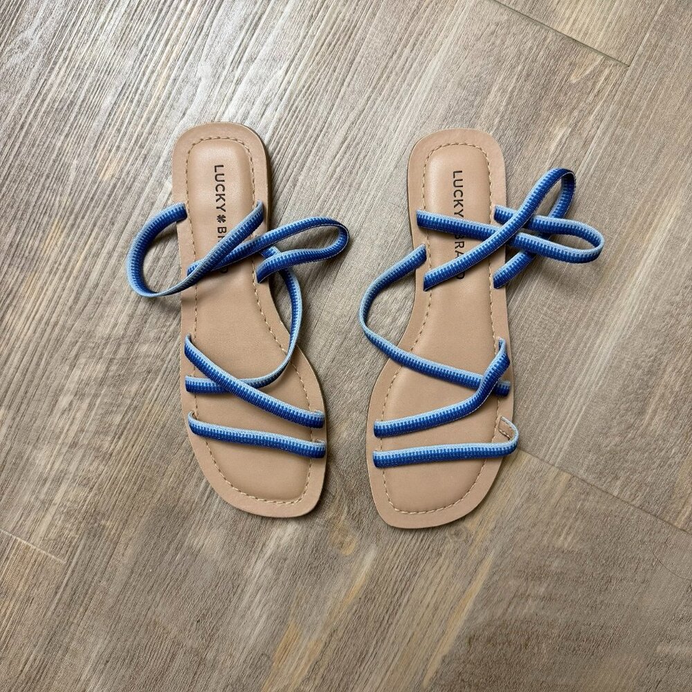 Lucky Brand Bizell Blue Stripe Stretch Knit Strappy Sandal Size 6.5